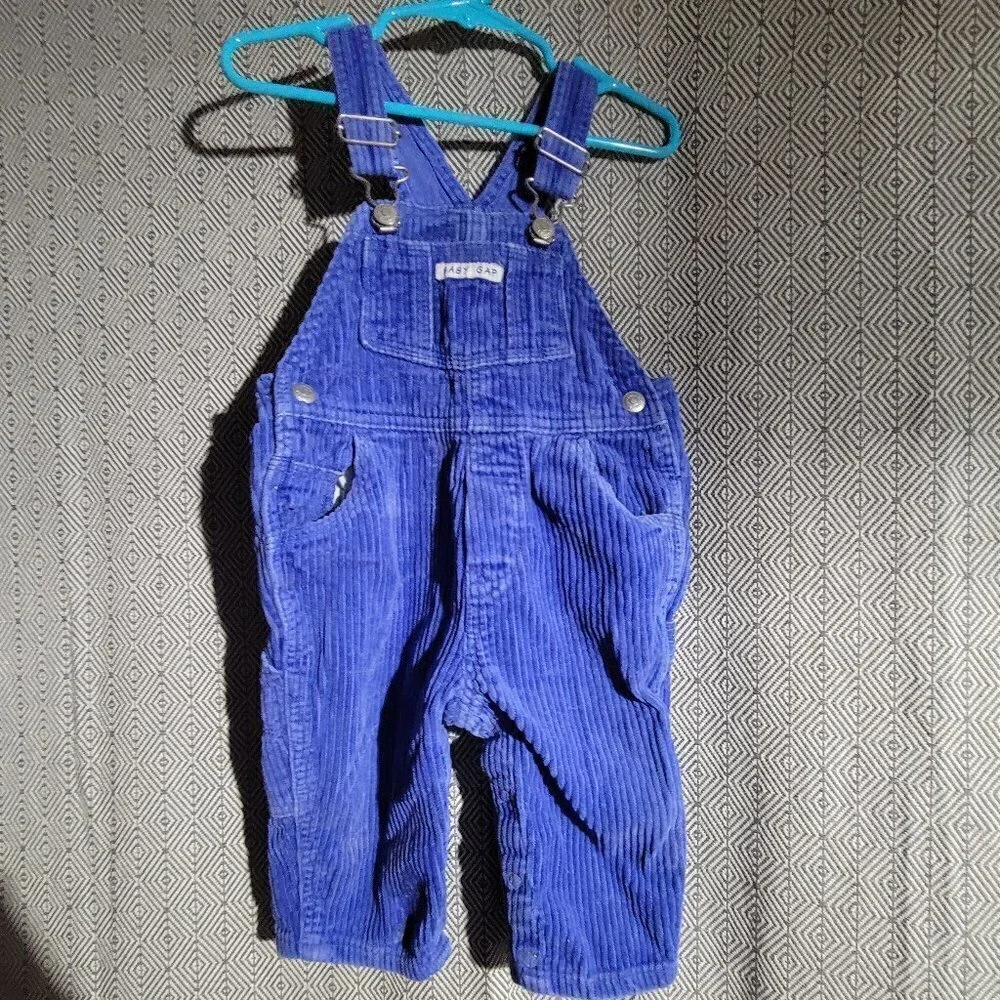 Baby Gap Vintage Unisex Blue Corduroy Overalls With Snaps Size 6-12M